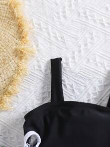 Travachic KIDS Baby Girl Cute Black Hollow Flower Pattern One-Piece Swimsuit, Summer