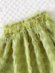 SHEIN 2 Pieces Set: Girls Embroidered Ruffle Blouse + Tulle Frill Hem Skirt - Green - View 5