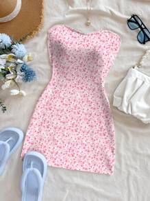 Soleia 女士休闲花卉印花修身短款迷你连衣裙，适合夏季度假 - 彩色 - 查看 3