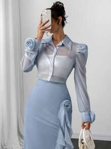 Modelyn 3D花卉装饰领口长袖女式衬衫