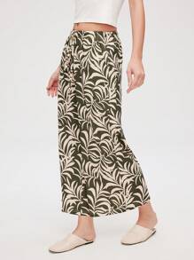 LUVLETTE Lsland StyleSoft Cotton Patterned Wide Leg Loungewear Airy Pajama Pants Pants With Pockets Lingerie As Outerwear Culotte - Olive Green - View 3