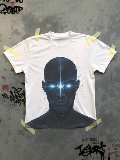 Manfinity Dauomo 夏季 Techno 风格印花短袖 T 恤