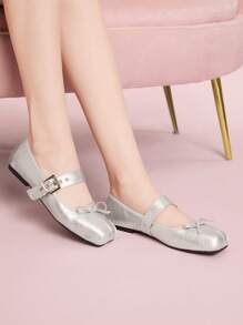CUCCOO DOLLMOD Ladies' Chic Buckle Ballet Mary Jane Flat Shoes - Silver - View 5