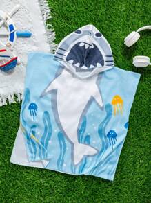 SHEIN Baby Boy Casual Holiday Cute Shark Design Beach Bathing Towel, Suitable For Beach, Seashore, Hot Spring