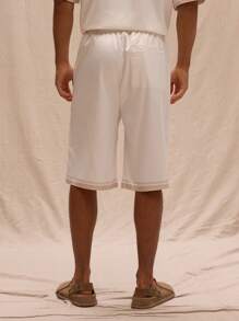 Musero Contrast Trim Longline Satin Shorts Only Spring Summer Streetstyle Holiday Vacation Beach - Multicolor - View 4