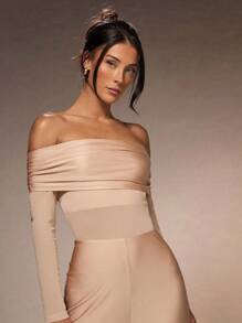 Glamine Nuevo mono elegante de una pieza para mujer con parte superior de tubo de malla de satén de punto negro, espalda descubierta con cremallera, manga larga, pierna ancha, adecuado para todas las estaciones, apropiado para citas nocturnas como disfraz de adulto