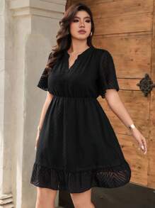 Calvaya Vestido corto elegante y digno de corte evasé con cuello en V para mujer de talla grande (sin cinturón), de verano - Negro - Ver 5