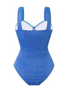Swim Oasis Plus Size Women Blue Minimalist Casual Summer Vacation Fashion Camisole Swimsuit Set With Long Wrap Skirt - Blue - View 3