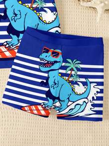 SHEIN Leap Crew Young Boy Casual Loose Fit Round Neck Short Sleeve T-Shirt & Shorts Swimsuit Set, Suitable For Summer - Multicolor - View 5