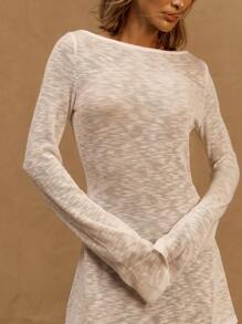 MUSERA Abito mini a vita bassa con scollo a V, maniche a sbuffo, in maglia a-line, adatto per vacanze, primavera, estate, spiaggia, stile Ibiza, western country, rave, colore bianco