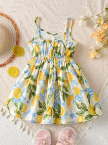 SHEIN Cozy Vacation Young Girls Ditsy Floral Camisole Dress, Suitable For Party, Beach, Resort In Summer Girls Summer Clothes Dress Summer Holiday - Multicolor - View 2