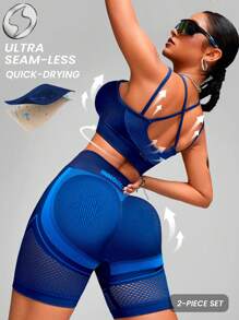 Innovista Conjunto de entrenamiento sin costuras, ropa deportiva de alto soporte, secado rápido, ropa informal diaria de yoga, pilates, entrenamiento HIIT, de oficina al gimnasio, mallas, ropa deportiva de verano, estructura abotonada, sujetador, camiseta, top corto, pantalones con protección UV, cómoda, funcional, con malla, transpirable, control de abdomen, compresión, que estiliza la figura, para cardio, carrera, ejercicio al aire libre, saludable, en redes sociales, lista para usar, de dos piezas, equipo de rendimiento atlético, influencer de moda, versátil, uso diario, durable, de vuelta al colegio, colección de fitness de Eid, destacada, alternativa de calidad a '