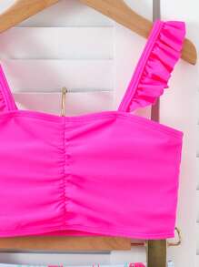 Flamingo Print Young Girl's Casual Bikini Set With Cover-Up Kimono - Multicolor - View 5