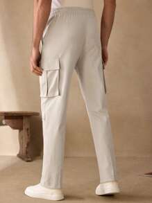 Manfinity ModaGents Pantaloni cargo da uomo casual, a vita media, con coulisse e tasche multiple, taglio affusolato