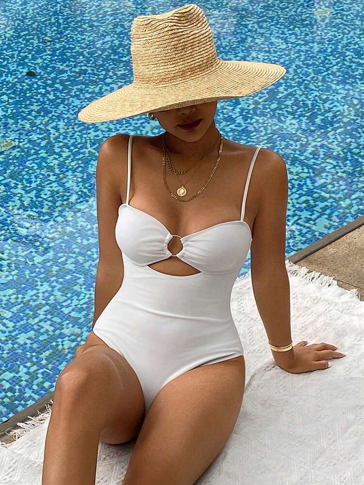 Women's Round Hollow One-Piece Swimsuit, Summer Beach Vacation Cruise Outfit For Women