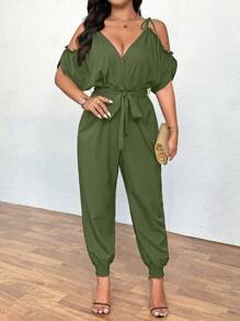 SHEIN Clasi 女士时尚宽松休闲连体裤，夏季 - 軍綠色 - 查看 1