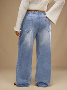 SHEIN Forever 21 Jeans casuales de pierna ancha con bolsillos y adornos de strass para mujeres de talla grande