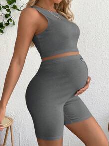SHEIN Maternity Two Pieces Suits - Dark Grey - View 5