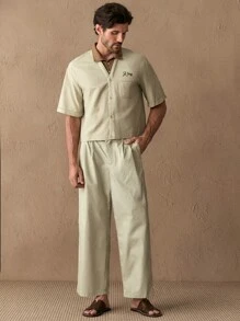 GENTILAND Men's Casual Woven Loose Raglan Short Sleeve Shirt, Suitable For Everyday Wear