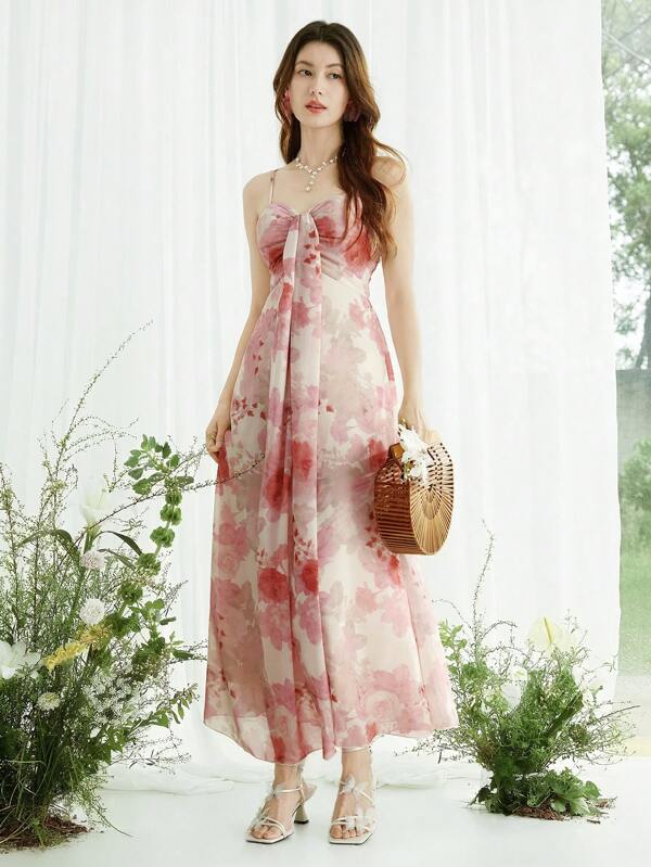 Celisse Women's 2025 Summer Vacation Floral Print Long Cami Dress (Asymmetrical Print)