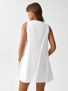 Wildy 夏季蓝色休闲美式乡村风度假蝴蝶结无袖A字迷你连衣裙