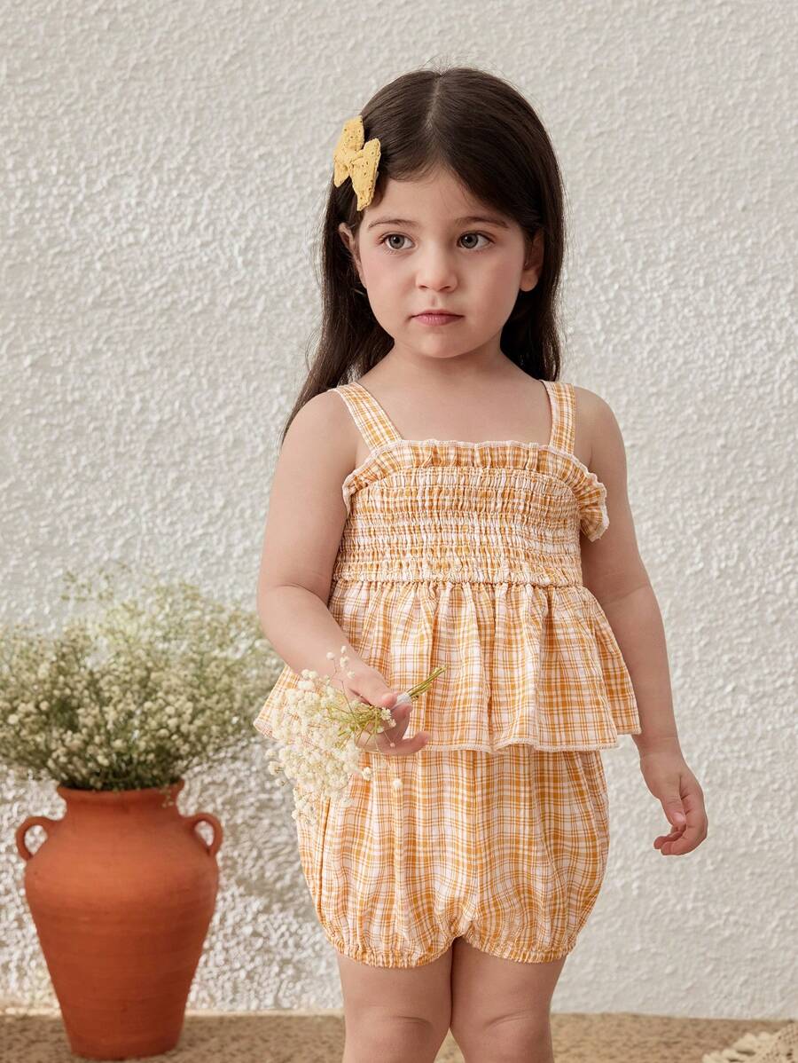 Blossori Set di top con bretelle e pantaloncini per bambina, a quadri gialli - Giallo - Visualizzare 1