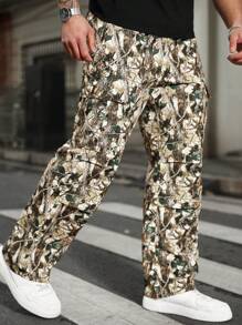Manfinity LEGND Pantalones cargo informales con estampado de plantas para hombres de talla grande