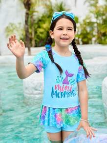 New Style Fashion Girls Printed Patchwork Swimsuit Set Summer Holiday - Multicolor - View 4