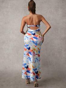 MaterniChic Elegant Strapless Floral Maternity Maxi Dress: Woven Fabric, Sleeveless, Backless Design, And Long Length For A Stylish Pregnancy - Multicolor - View 2
