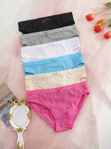 SHEIN Conjunto de 6 panties de mujer con estampado de lunares y decoración de moño