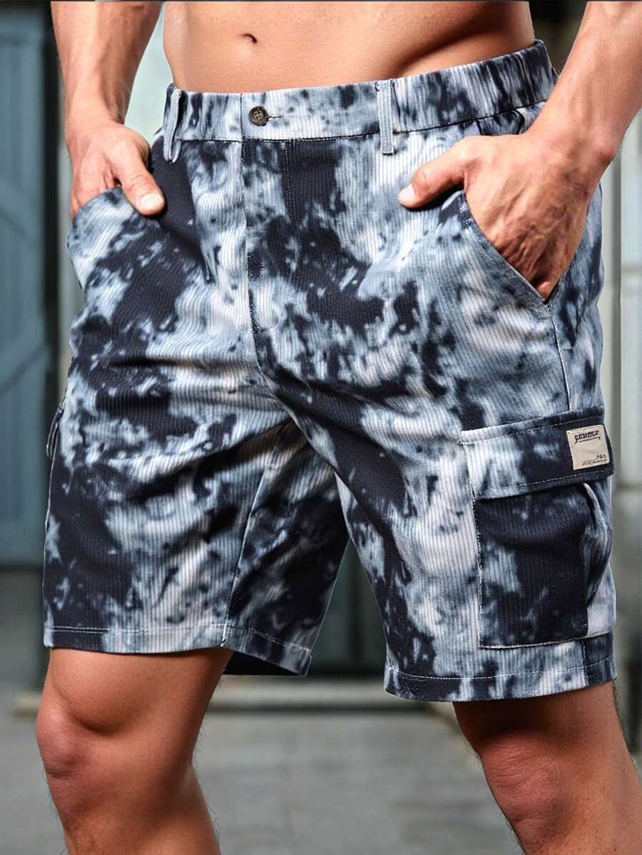 Manfinity EMRG Pantalones cortos cargo casuales de hombre con bolsillos múltiples y teñido anudado, de pana