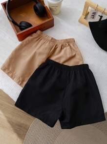 SHEIN Conjunto de 2 peças de shorts casuais confortáveis e modernos, práticos e fofos, macios e respiráveis para meninos, adequados para férias, uso diário, escola, viagens, esportes, primavera e verão, roupa de banho para meninos, sunga para meninos, roupa de banho para meninos, sunga para meninos, verão