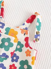 Cozy Pixies Salopetă camisol cu imprimeu floral și plante pentru bebeluși, casual și versatilă - Roz - Vizualizare 4