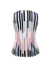 Plus Size Women's Summer Casual V-Neck Striped Print Tank Top - Pink - View 2