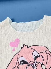 SHEIN 2pcs/Set Young Girls Casual Cute Cartoon Rabbit Embroidered Top And Pants Set, Fashionable Textured Fabric Suitable For 4-7Y Outdoor Activities, Holiday, Photo Shoot Spring/Summer - Pink - View 4
