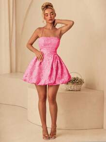 Glamine Sensual Design Backless Spaghetti Strap Peplum Waist Mini Dress For Women - Hot Pink - View 5