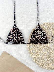 Swim Vcay 2 件女式夏季海滩豹纹系带性感比基尼上衣，随机印花 - 彩色 - 查看 2