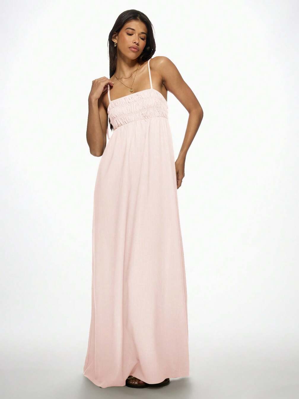 missguided linen dress MISSGUIDED Linen Smocked Bodice Adjustable Strap Maxi Dress｜MISSGUIDED