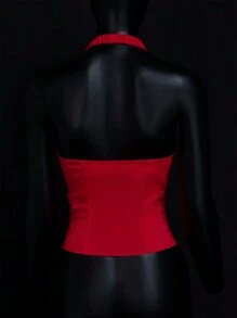 SHEIN ICON Women Plain Color Lace-Up Zipper Sleeveless Camisole - Red - View 2