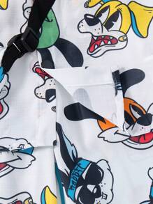 SHEIN 2 pezzi Completo casual per bimbi piccoli con camicia a colletto e pantaloni con stampa colorata di cani, con borsa a tracolla, adatto per attività all'aperto, primavera/estate