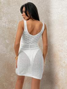 EURMUSE 女士纯色深 V 领镂空迷你毛衣连衣裙罩衫