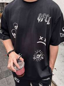 DAZY Maglietta nera da uomo con grafica astratta e scheletro estiva