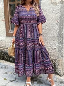 Breezaya Đầm Maxi Tay Ngắn In Hoa Phong Cách Kỳ Nghỉ Hè Cho Nữ Cỡ Lớn - Màu tím  Violet - Xem 4