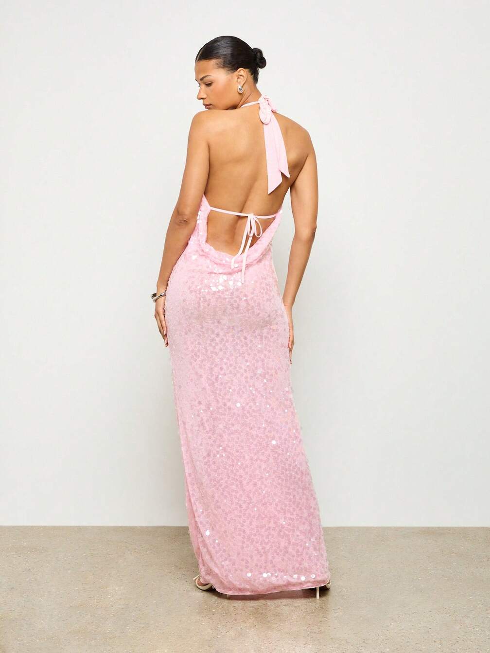 cowl back sequin maxi dress MACloth Mermaid Cowl Back Sequin Long Bridesmaid Dress Formal Gown Gray / Above Knee / US6