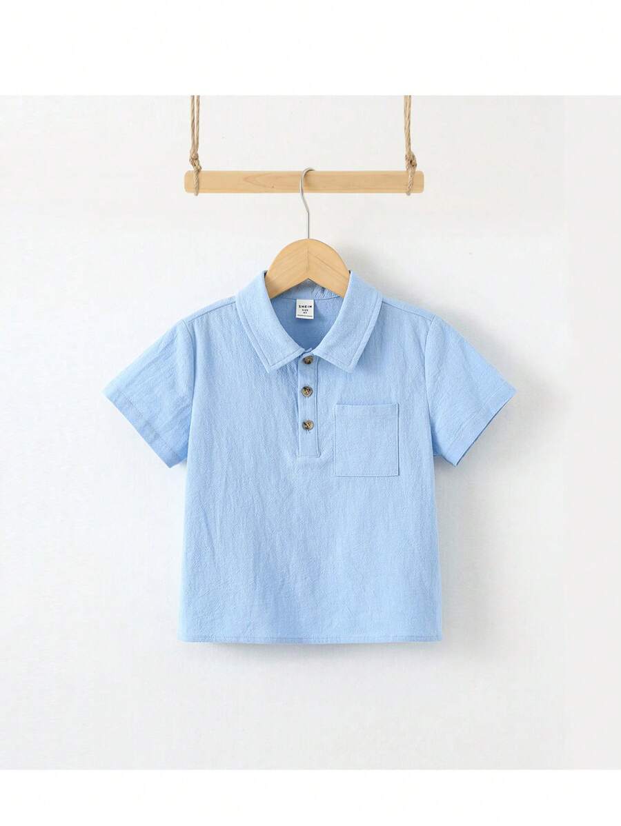 Loomiva 男童纯色Polo领短袖休闲衬衫