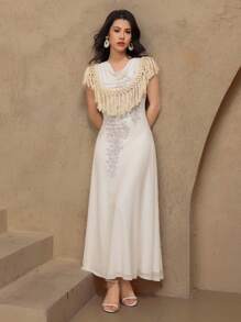 DAZY Abito elegante da donna con stampa floreale sfumata e frange, leggero e grazioso, outfit estivo per donna