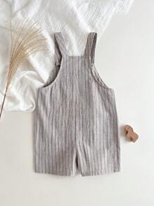 Loomiva Baby Boy Colorful Striped Decorated Pocket Strap Romper Shorts - Coffee Brown - View 2