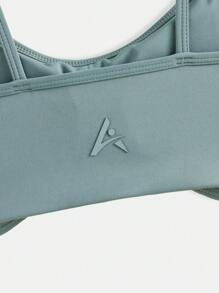 SHEIN 女士纯色舒适休闲健身运动文胸 - 綠色 - 查看 4