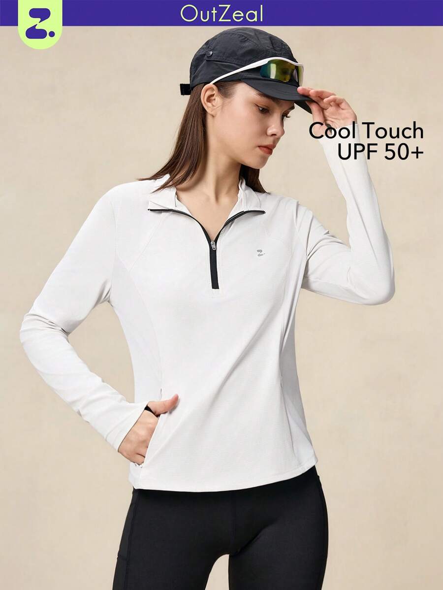 OutZeal SunProof UPF50+ 防晒立领半拉链长袖 T 恤女式运动衫