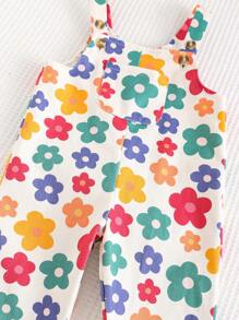 Cozy Pixies Salopetă camisol cu imprimeu floral și plante pentru bebeluși, casual și versatilă - Roz - Vizualizare 5